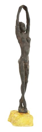 SCULTURA IN BRONZO raffigurante danzatrice poggiante su base in onice h cm 40...