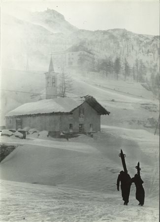 Riccardo Moncalvo (1915-2008)  - Bufera di neve. La chiesa del Breuil prima della realizzazione di Cervinia, 1939