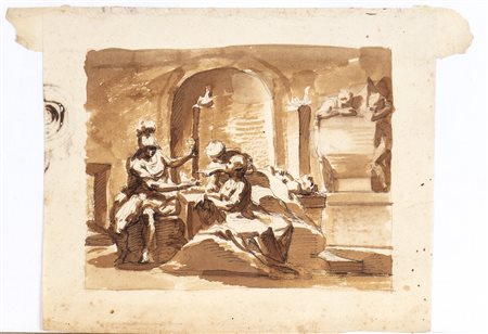 Studio per una scena classica raffigurante un condottiero adagiato su un sepolcro
