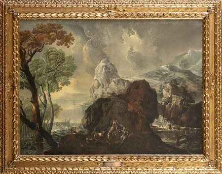 Paesaggio fantastico con pastori e armenti