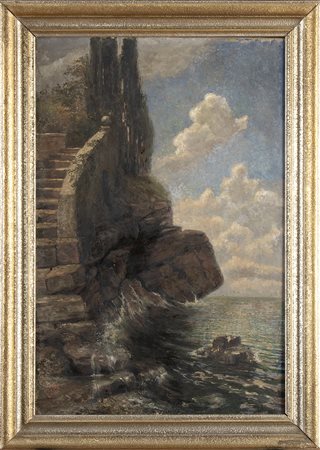 Scogliera con scalinata e cipressi "Respiro del mare"