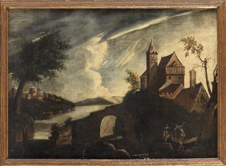 Paesaggio con borgo e figure