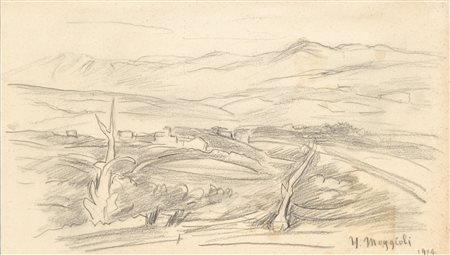 Umberto Moggioli Trento 1886 - Roma 1919) Paesaggio di Asolo, 1914;Matita su...
