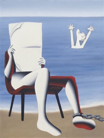 Mark Kostabi (Los Angeles 1960) Newsworthy, 2004;Olio su tela, 60 x 45 cm...