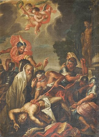 Nachfolger/seguace Nicolas Poussin, 18. Jh. Martirio di Sant‘Erasmo;Olio su...