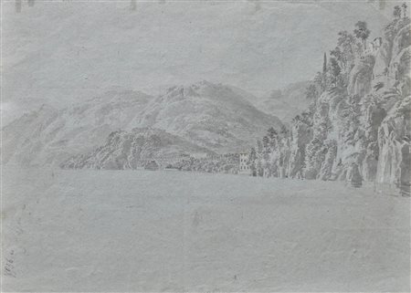 Josef Rebell Lago di Como, 1810 ca.; Sul retro: paesaggio alpino Seppia...