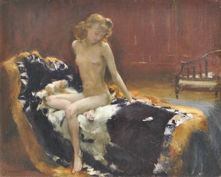 Rudolf Nissl (Fügen im Zillertal 1870 – München 1955) Ragazza nuda, 1910;Olio...