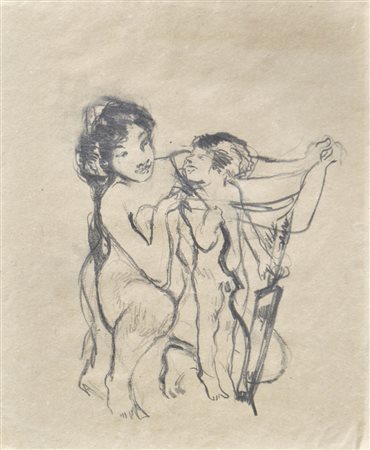 Leo Putz (Meran/Merano 1869 – 1940) Venere e Cupido, 1900 ca.;Gessetti neri,...