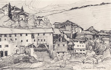 Erich Dalla Valle del Sarca;Tusche, 13,4 x 21,2 cm, auf Untersatzpapier...