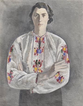 Erich Torggler (Kufstein 1899 – Innsbruck 1938) Signora con camicia ricamata,...