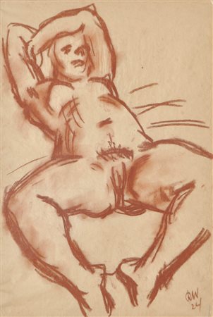 Rudolf Wacker (Bregenz 1893 – 1939) Nudo sdraiato, 1924;Sanguigna, piccoli...