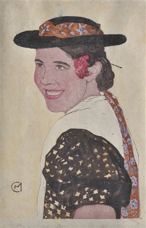 Carl Moser (Bozen/Bolzano 1873 – 1939) Ragazza di San Genesio (contadinella...