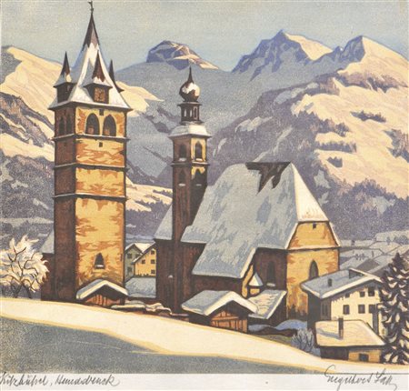 Engelbert Lap (Graz 1886 - Innsbruck 1970) Kitzbühel;Xilografia a colori,...