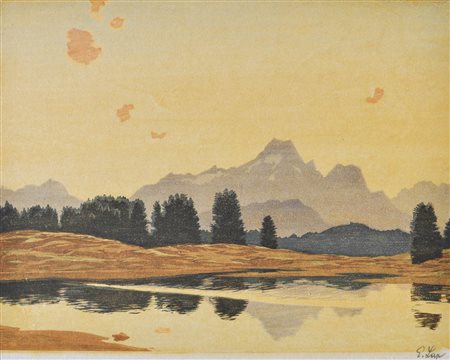 Engelbert Lap (Graz 1886 - Innsbruck 1970) Lago tirolese autunnale in...