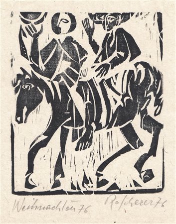 Robert Scherer (* Kortsch/Corces 1928) Biglietto natalizio 1976;Xilografia,...