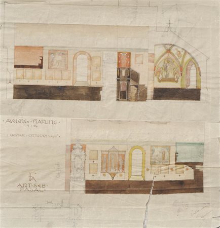 Anton Sebastian Fasal Bozzetto per la decorazione murale di una chiesa a...