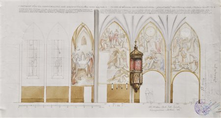 Anton Sebastian Fasal 3 bozzetti per la chiesa a Egna, 1938;Matita,...