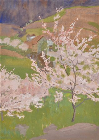 Lila Gruner Fioritura dei meli a Merano, 1928;Guazzo, 43 x 31 cm Firma e...
