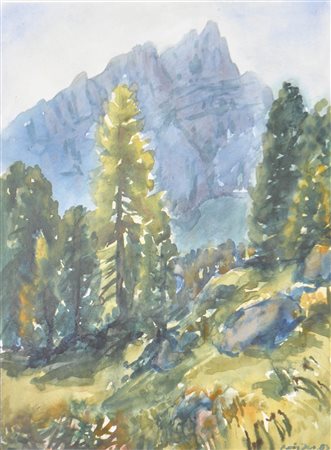 Lois Irsara (Abtei/Badia 1923 – 2014) Paesaggio dolomitico, 1983;Acquerello,...