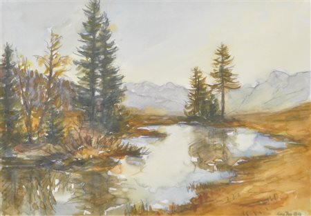 Lois Irsara Paesaggio dolomitico, 1984;Acquerello, 34,5 x 49 cm, in cornice...