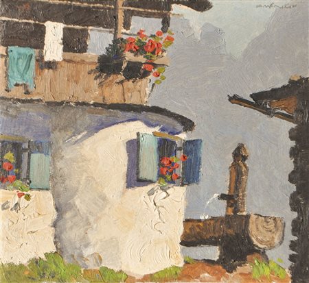 Josef Meng (Heideck 1887 – Kufstein 1974) Bovindo tirolese;Olio su cartone,...