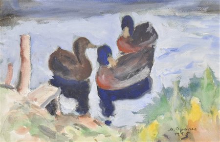 Max Sparer (Söll, Tramin/Termeno 1886 – Bozen/Bolzano 1968) Anatre in riva,...