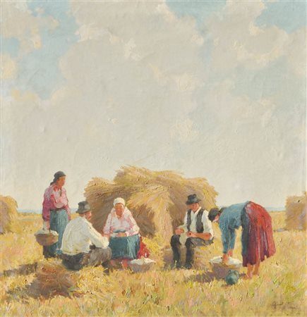 Ferenc Gaal (Debrecen 1891 – 1956) Pranzo in Puszta ungherese, 1944;Olio su...