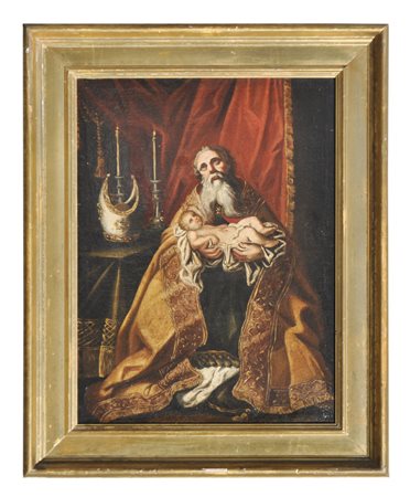 Maler des 18. Jh./Pittore del XVIII sec. Santo con Gesù bambino;Olio su tela,...