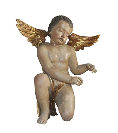 - Angelo barocco in ginocchio, probabilmente Italia XVIII sec.;Legno dipinto,...