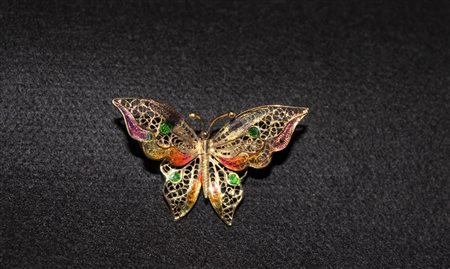 SPILLA A FARFALLA IN FILIGRANA IN ARGENTO CON DECORAZIONI COLORATE spilla a...
