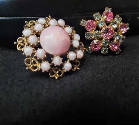 LOTTO UNICO 2 SPILLE spilla vintage color oro con brillanti rosa e argento cm...