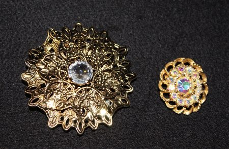 LOTTO UNICO 2 SPILLE spilla vintage color oro con brillante centrale cm 5...