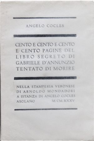 Angelo Cocles (Gabriele D'Annunzio) CENTO E CENTO E CENTO E CENTO PAGINE DEL...