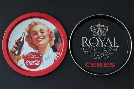 LOTTO UNICO DI DUE PIATTI piatti in metallo Coca Cola e birra Ceres diametro...