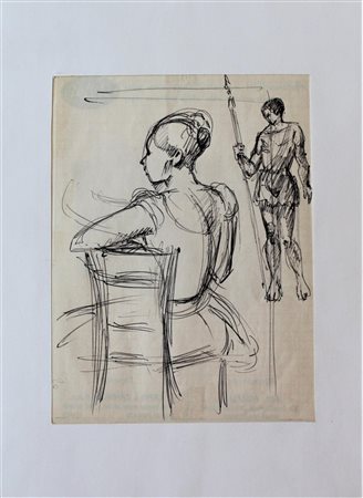 Cesare Vagarini SENZA TITOLO disegno a penna, cm 21x15 firma eseguito nel...