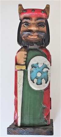 Ignoto PORTABOTTIGLIA scultura portabottiglia in legno dipinto, cm 42x14x14