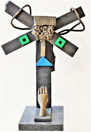 Enrico Baj L'ARCHEOLOGO scultura in branzo con base in marmo, cm 85x60x35...