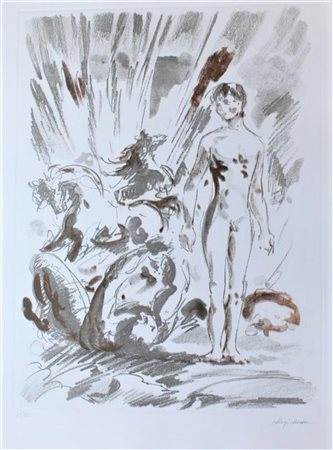 Aligi Sassu SENZA TITOLO acquaforte acquatinta, cm 60x45, su foglio cm 76x56...