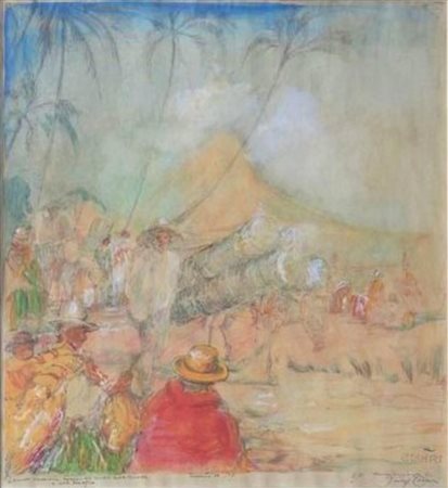 Giulio Cisari MAR DELLE ANTILLE E MESSICO tecnica mista su carta, cm 40x37...