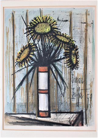 Bernard Buffet BOUQUET DE TOURNESOLS litografia su carta su cartoncino, cm...
