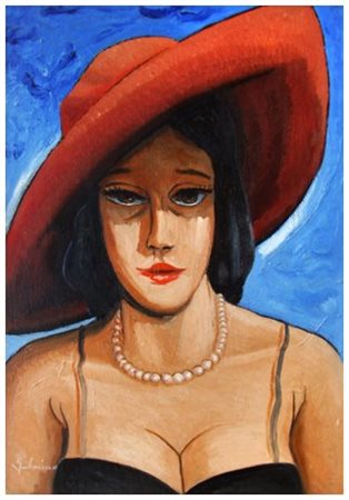 INDOCISCO (Dino Socci) Ragazza dagli occhi languidi 1987 Olio su tavola 62 x...