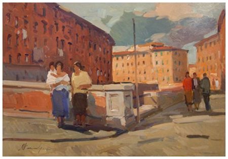 PIERO MARCHI (Borgo San Lorenzo 1917) In Venezia Olio su faesite 35 x 50....
