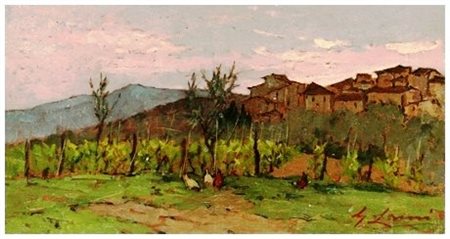 GIOVANNI LOMI (Ardenza 1889 – 1969 ) Casciana Alta – grigio 1940 ca. Olio su...