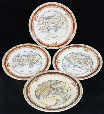 LOTTO DI PIATTI GEOGRAFICI 4 pezzi, raffiguranti il Centro e il Sud Italia...