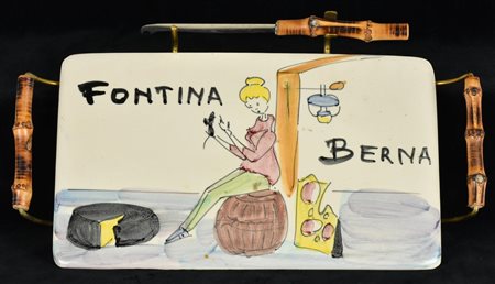 TAGLIERE IN CERAMICA completo di maniglie e coltello da formaggio Italia,...