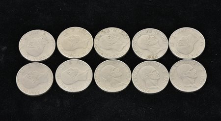 LOTTO DI 10 MONETE REGNO D'ITALIA composto da: 50 centesimi 1939 2 monete da...