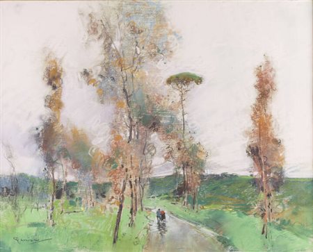 GIUSEPPE CASCIARO<BR>Ortelle (LE) 1863 - 1945 Napoli<BR>"Strada tra gli alberi"