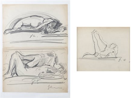 ITALO CREMONA<BR>Cozzo Lomellina (PV) 1905 - 1979 Torino<BR>Lotto di due disegni <BR>A. "Nudo femminile"<BR>B. "Coppia di nudi femminili"