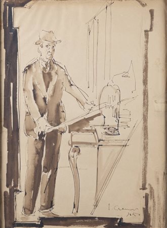 ITALO CREMONA<BR>Cozzo Lomellina (PV) 1905 - 1979 Torino<BR>"Autoritratto allo specchio"