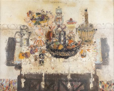 LUCIANO VERDIANI<BR>Torino 1929 - 1992<BR>"Natura morta su vecchio mobile" 1964